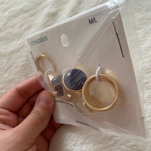 H&M GOLD & PURPLE stone  SET OF 6, FASHION RINGS NEW M/L - Picture 4 of 4